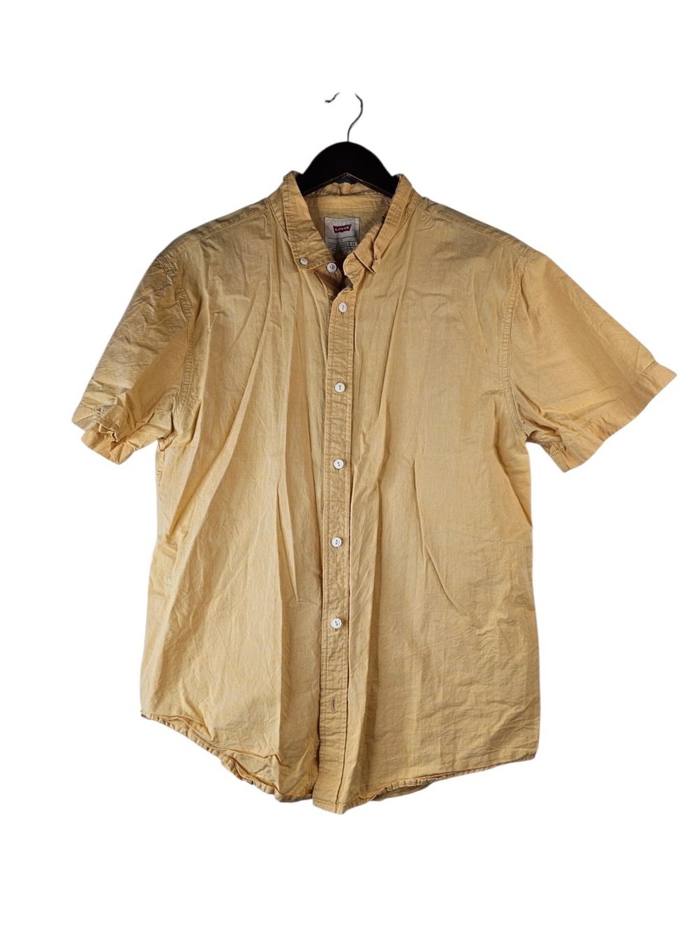 Levis Mens Large Yellow Short Sleeve Button Down Shirt Cotton Garment Wash